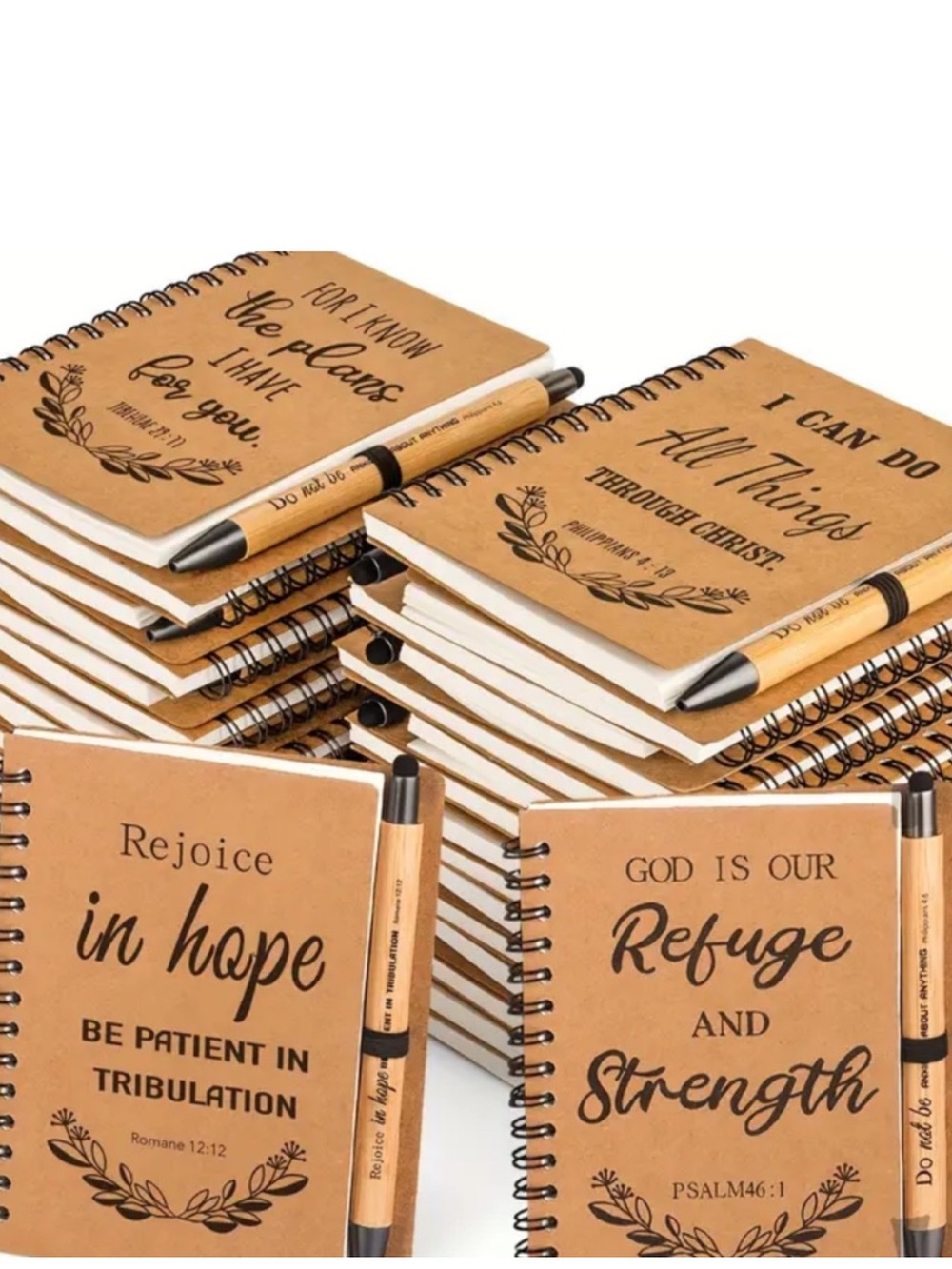 10 gift sets Christian Spiral Notebook W/Bible Verse,Bamboo Pen+matching+Journal